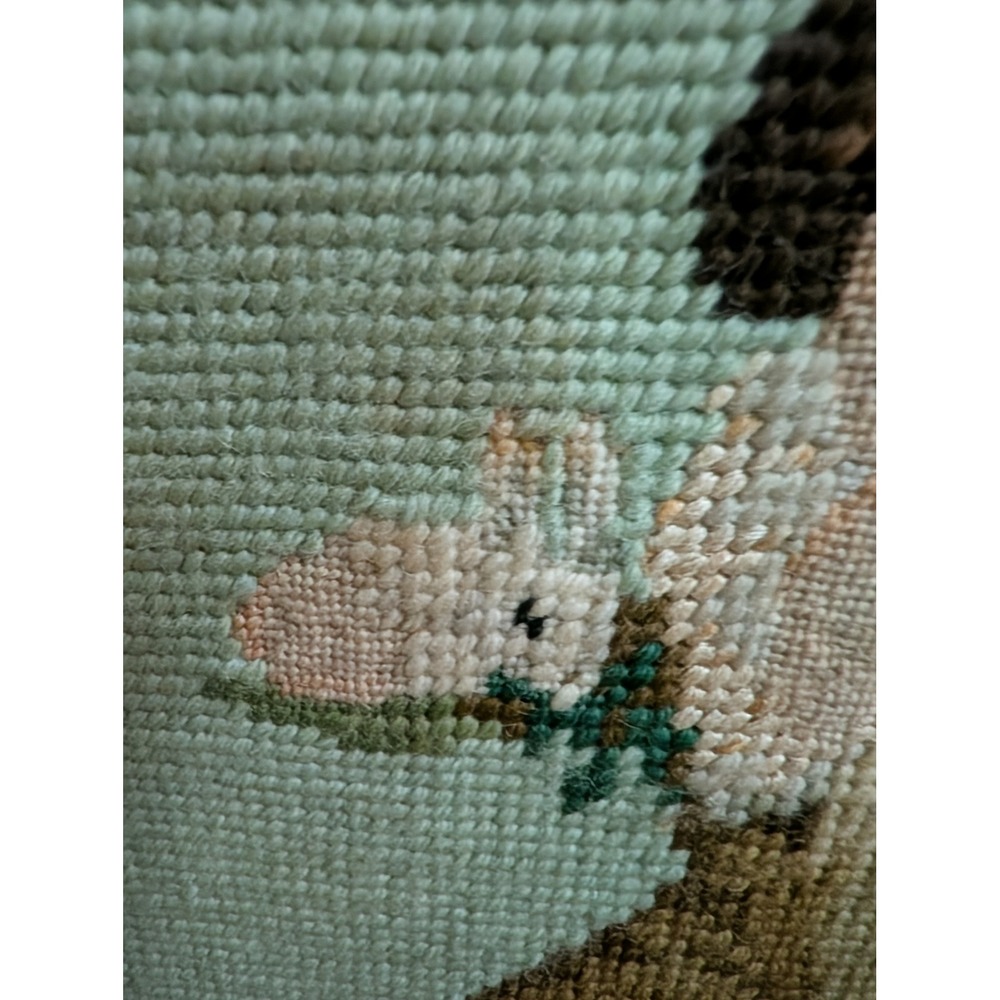 Vintage‎ Framed Needlepoint Artwork Boy Holding Rabbit Wood Frame Folk Art - Picture 3 of 5